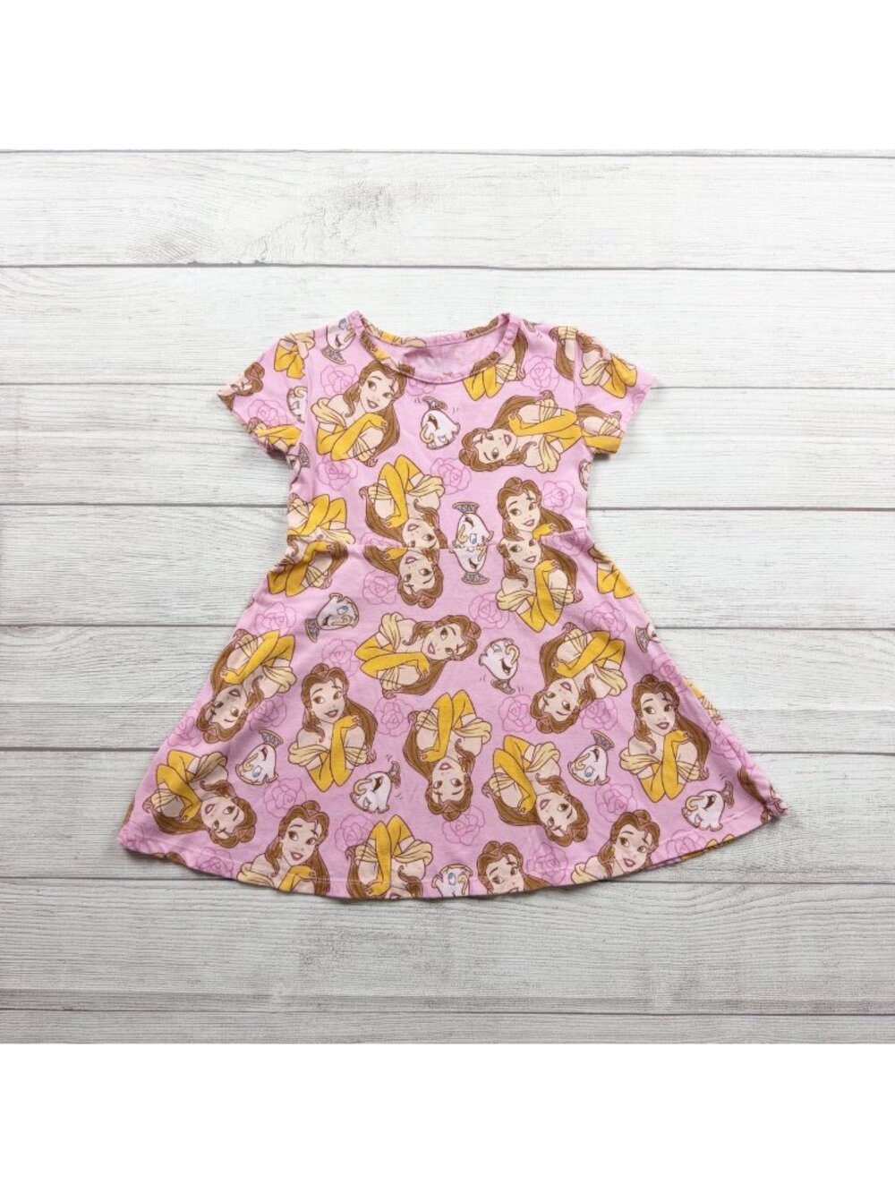 Disney Princess Belle Pink Short Sleeve Girls Dress Beauty & Beast 5T